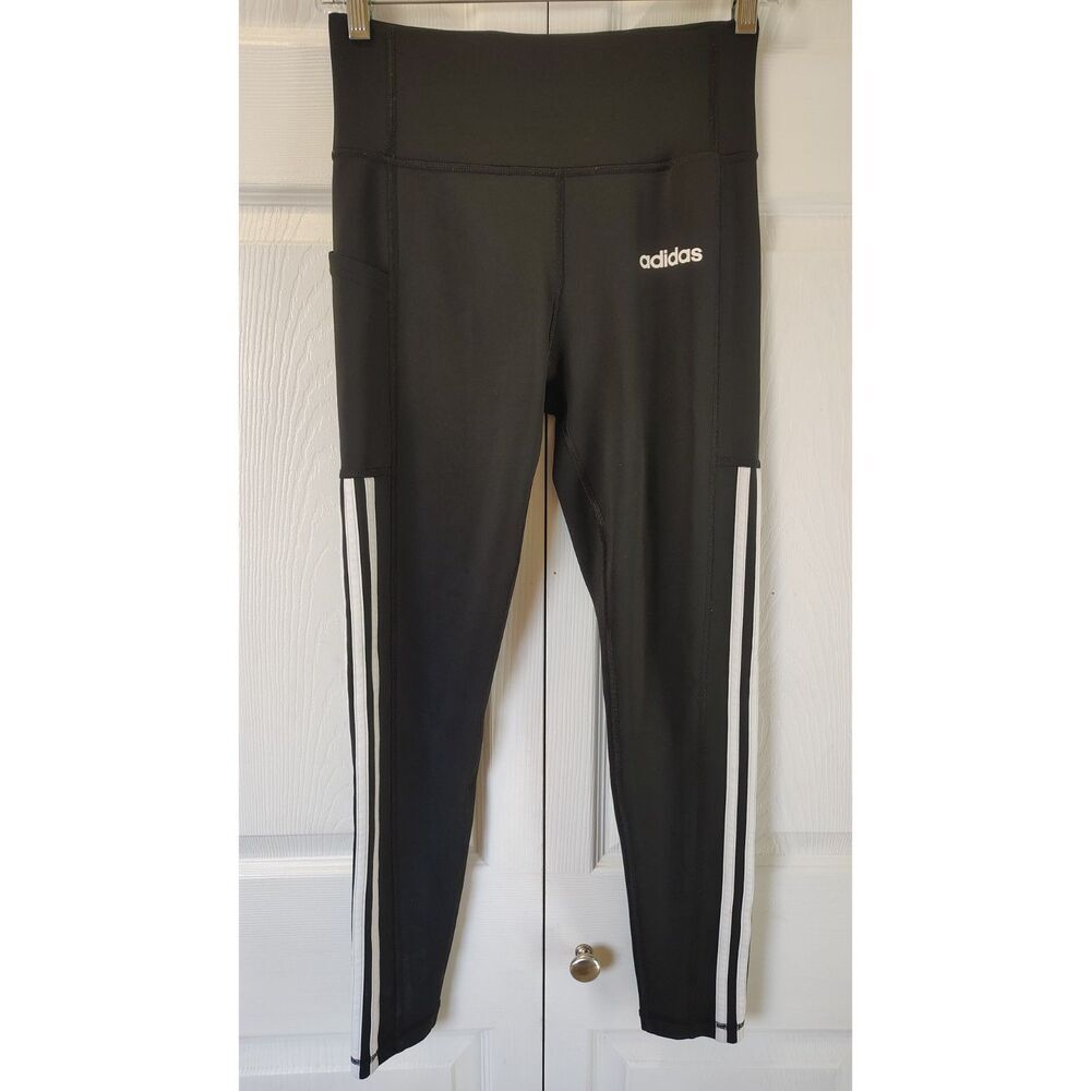 Adidas Climalite Women's 3-Stripe High-Rise Leggings Black Side Pocket Small